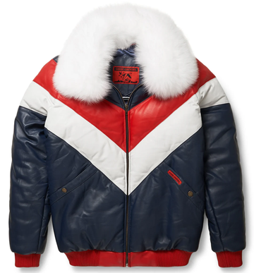 Men's V Bomber Multi /color Leather Jacket