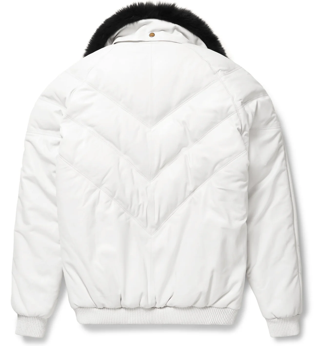 Men's White V Bomber Leather Jacket