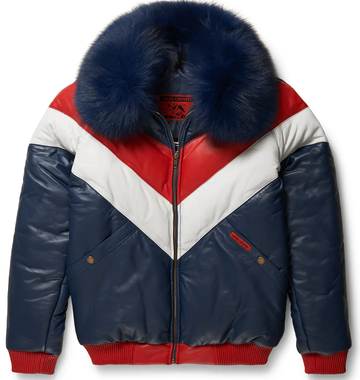 Men's Multi Color V Bomber Leather Jacket