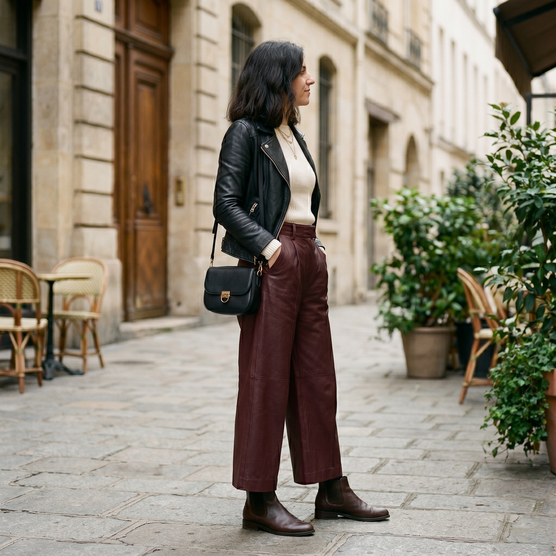 Women's Premium Brown Leather Biker Pants