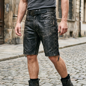 Men's Black Lambskin Leather Biker Shorts