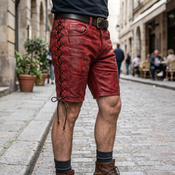 Men's Red Lambskin Leather Biker Shorts