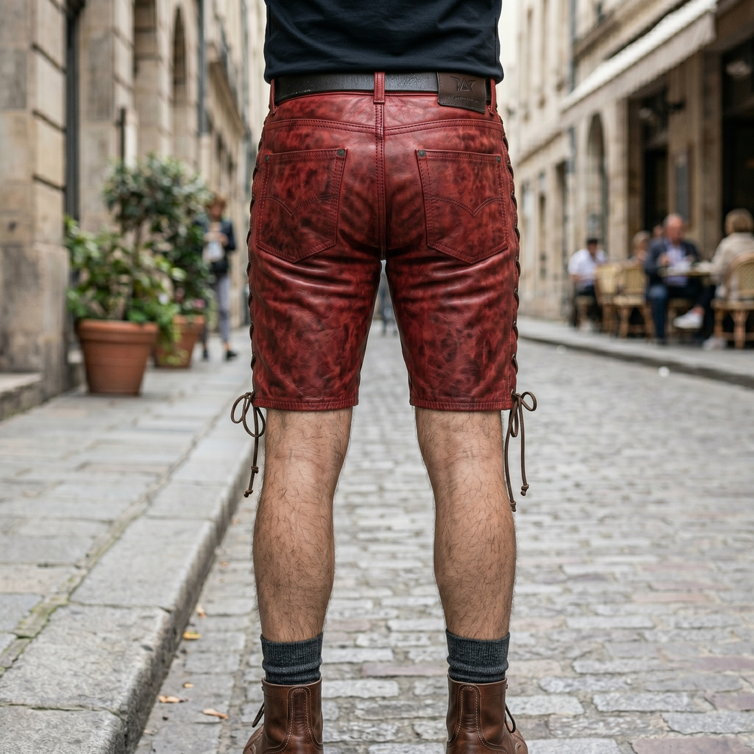 Men's Red Lambskin Leather Biker Shorts