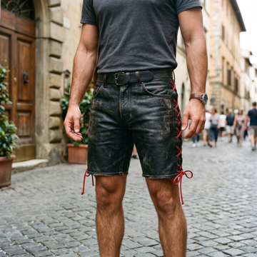 Men's Black Lambskin Leather Biker Shorts