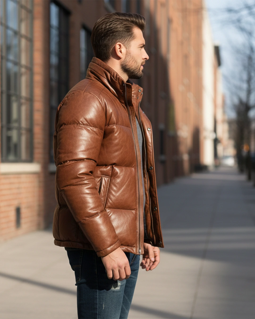 Men’s Brown Lambskin Puffer Jacket