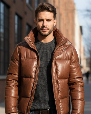 Men’s Brown Lambskin Puffer Jacket