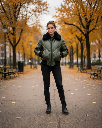 Women’s Green Lambskin Puffer Jacket