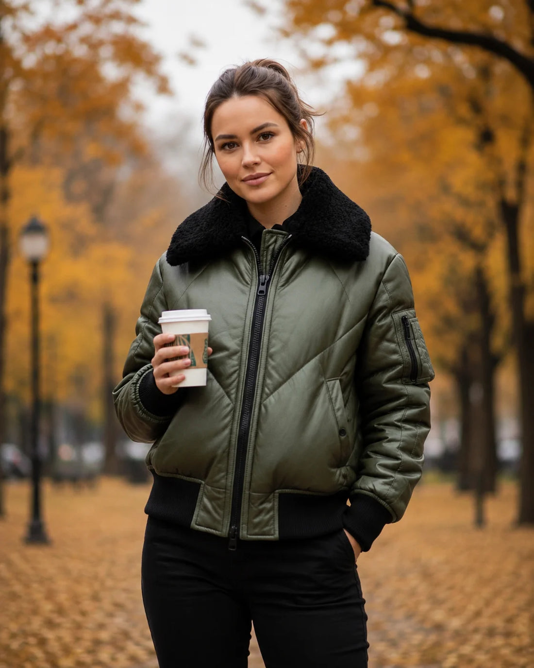 Women’s Green Lambskin Puffer Jacket