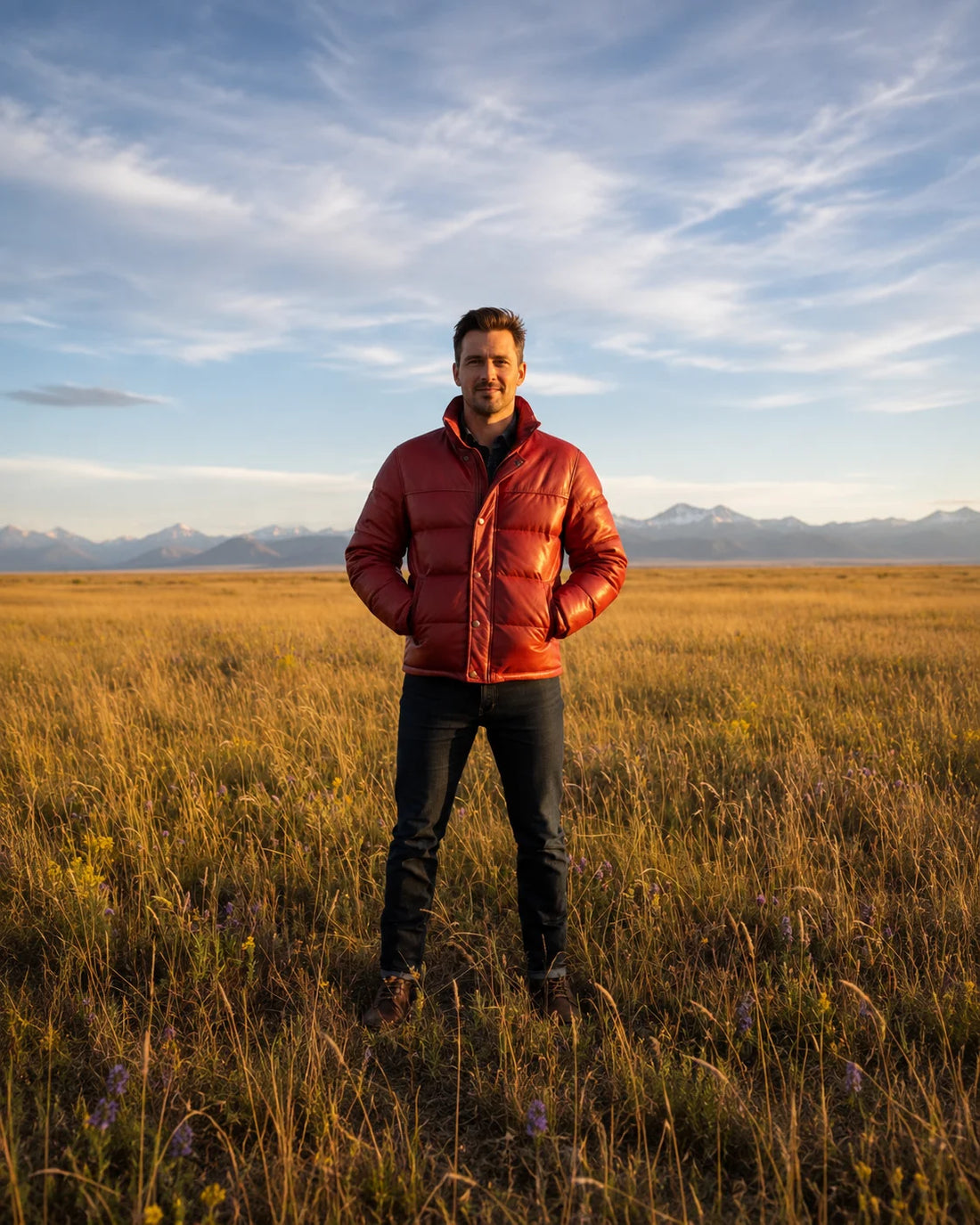 Men’s Red Lambskin Puffer Jacket