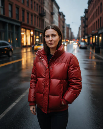 Women’s Red Lambskin Puffer Jacket