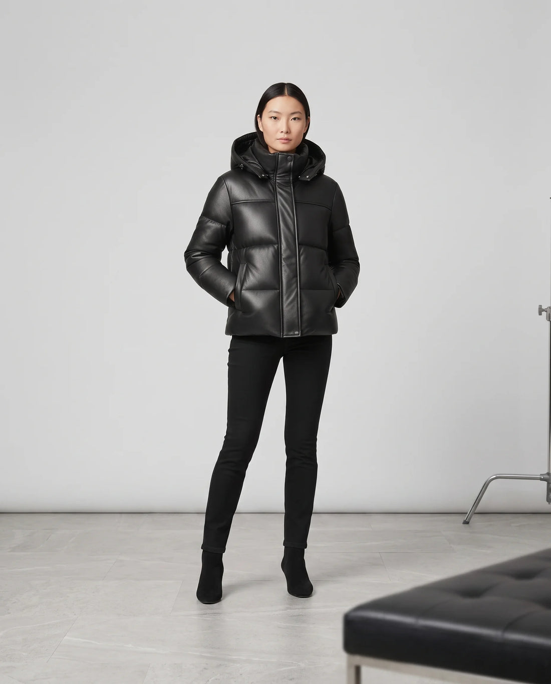 Women’s Black Lambskin Puffer Jacket