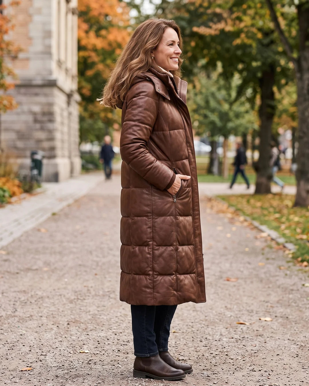 Women’s Brown Lambskin Leather Puffer Coat